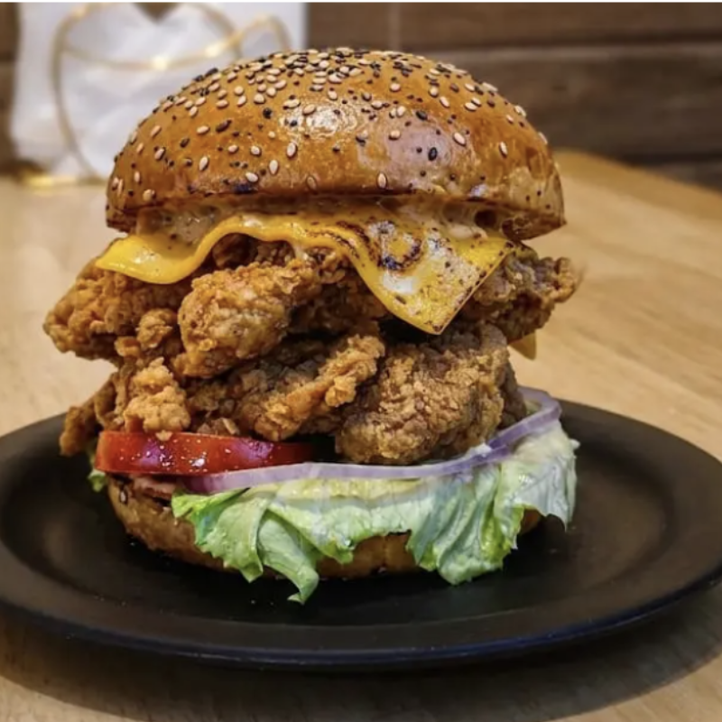 USFC Double Zinger burger, two fillets stacked
