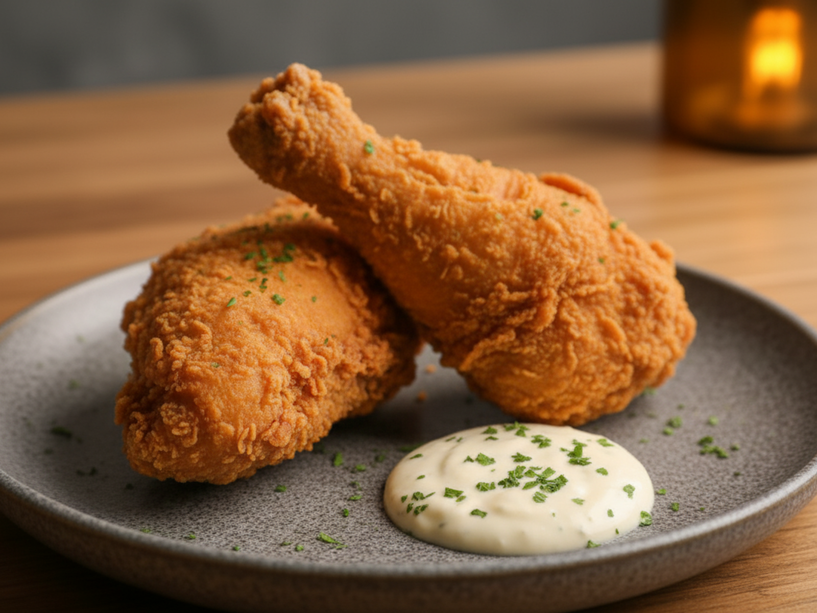 Signature fried chicken with house garlic dip
