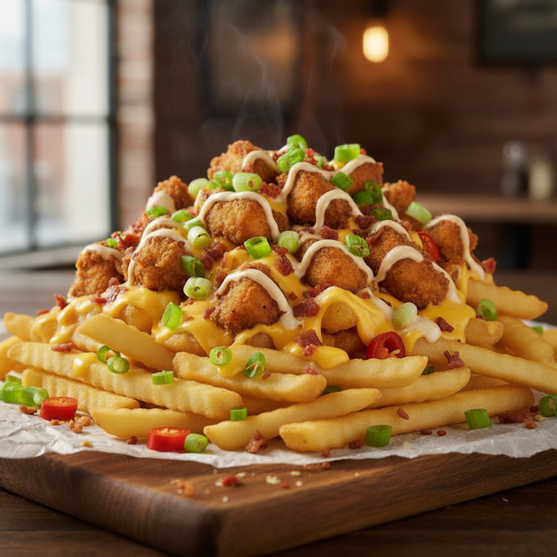 Cheesy chicken loaded fries